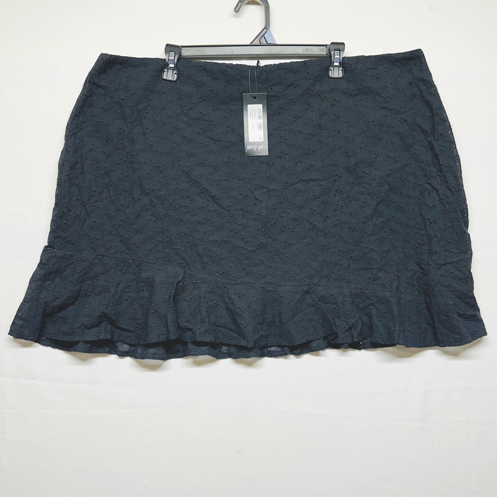 Nasty Gal NWT Black Eyelet Cotton‎ Ruffle Hem Mini Skirt with Liner Women's 20